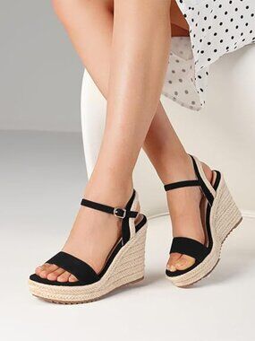 Women's Espadrille Wedge Sandals: Ankle Strap Platform Open Toe Wedges - Stylish